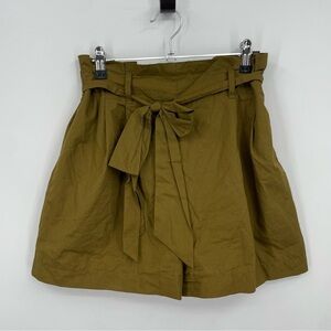 Zara Basic 100% Cotton Paperbag Tie Waist Shorts green Sz XS